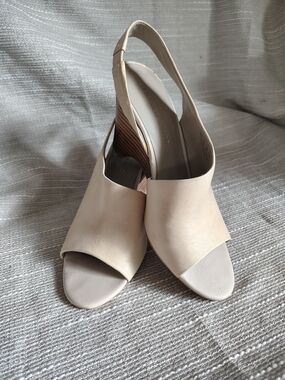 Franco Sarto Tahoe Ivory Leather Slingback Wedge Sandals Women's 8M